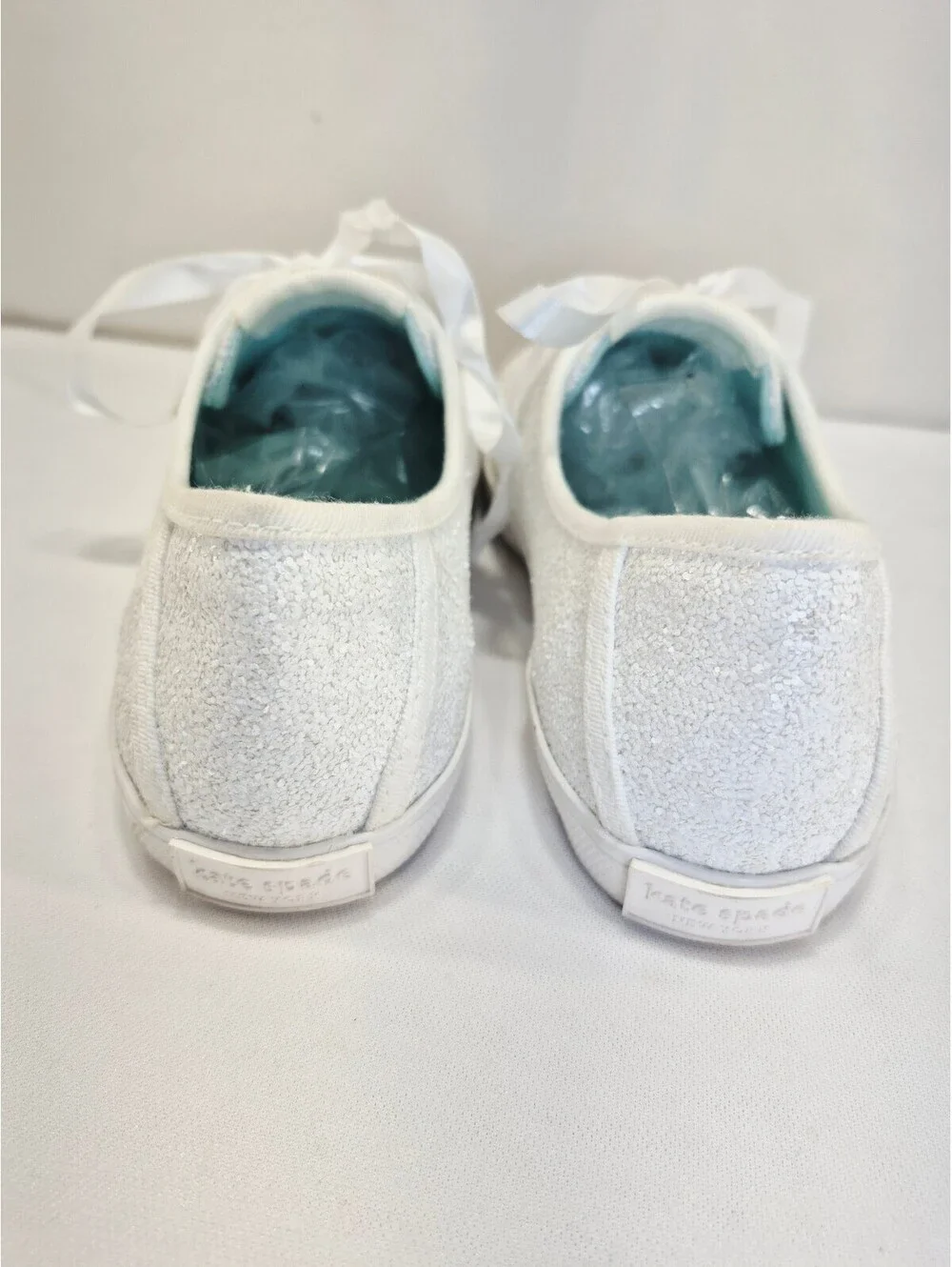 Kate Spade Women's 8 Trista White Glitter Lace Up Sneaker Shoes